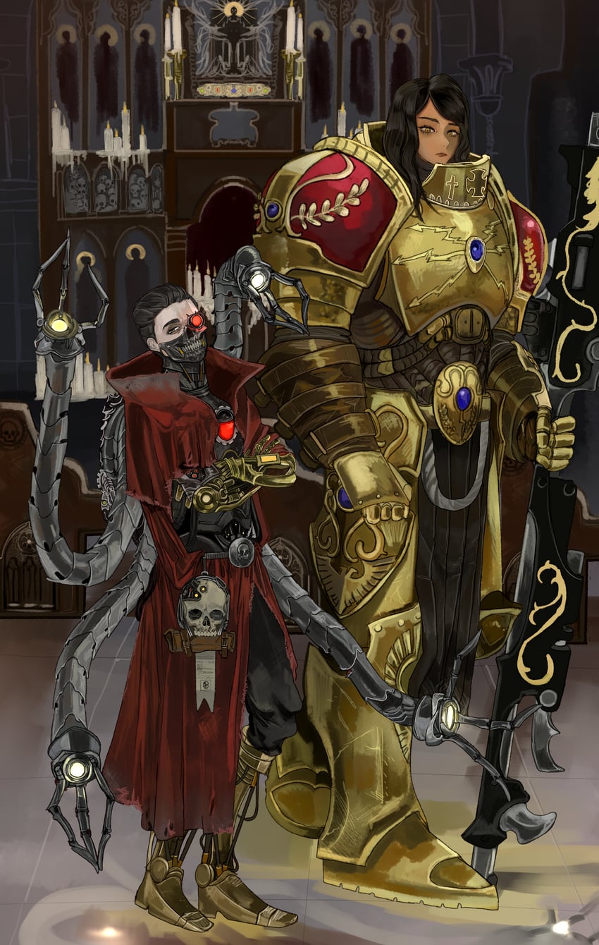 adeptus mechanicus and adeptus custodes (warhammer 40k) drawn by kkghost_tv