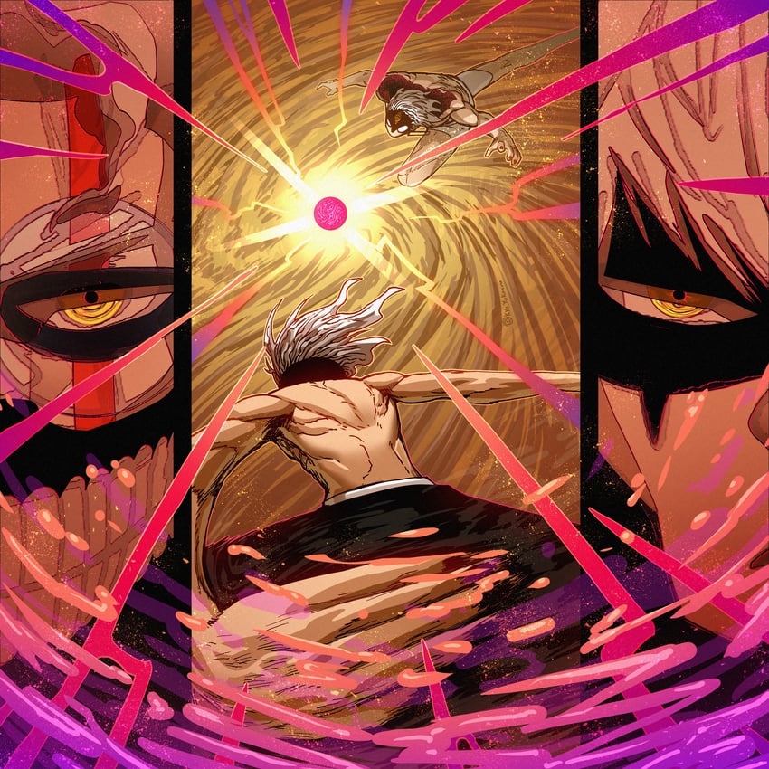 takakura ken, enjoji jin, and evil eye (dandadan) drawn by kyo_yukanna