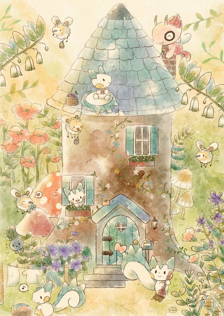pachirisu, celebi, oddish, and cutiefly (pokemon) drawn by mian_(user_kwcj2833)