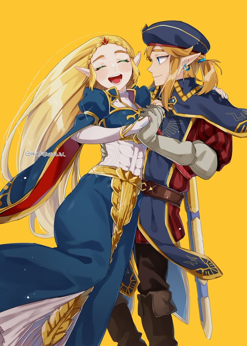 link and princess zelda (the legend of zelda and 1 more) drawn by hanaberin