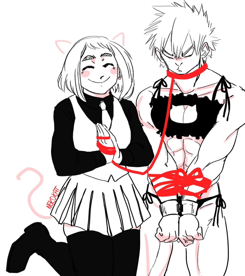 uraraka ochaco and bakugou katsuki (boku no hero academia) drawn by nekokat42