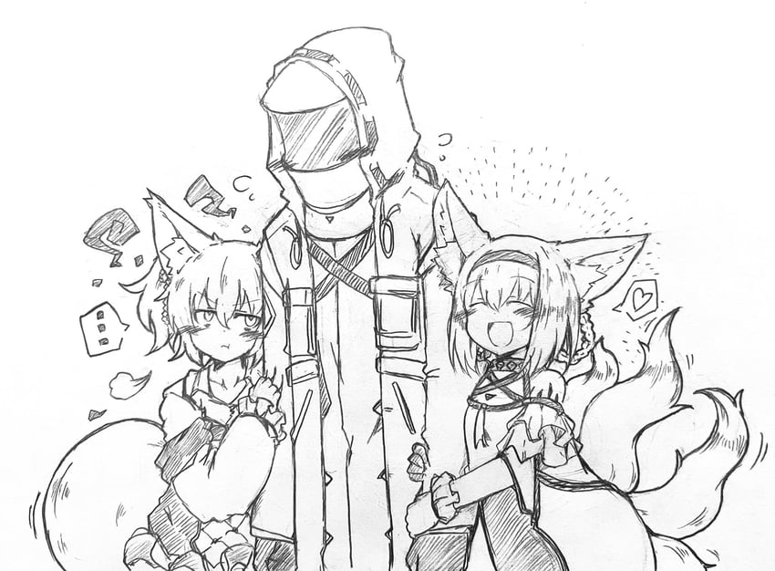 doctor, suzuran, and shamare (arknights) drawn by oni_tengu