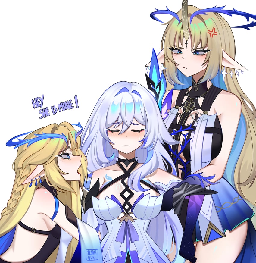 cartethyia, skirk, and fleurdelys (genshin impact and 1 more) drawn by mizah_(mizah)