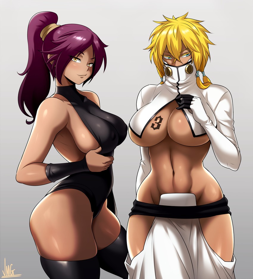 shihouin yoruichi and tier harribel (bleach) drawn by jmg