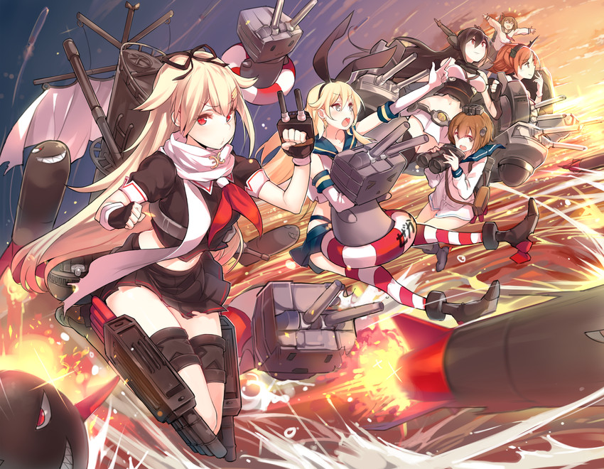 shimakaze, inazuma, yuudachi, nagato, yuudachi kai ni, and 3 more (kantai collection) drawn by yuran