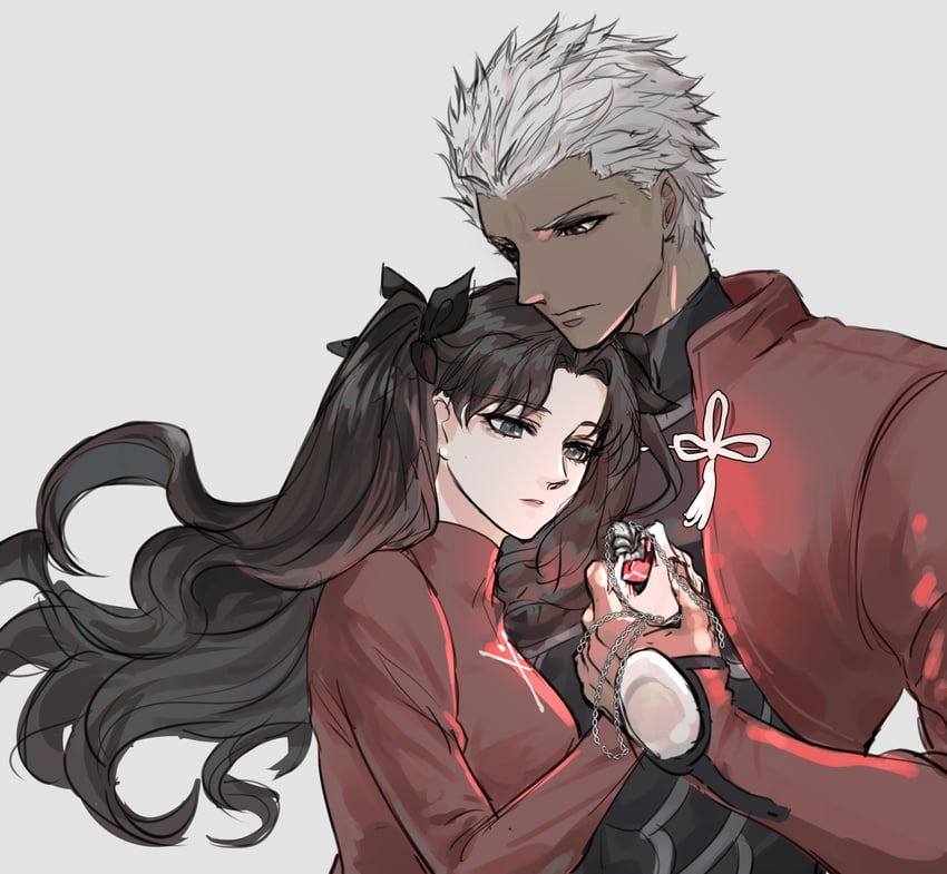 tohsaka rin and archer (fate and 1 more) drawn by kurokawa_karasu