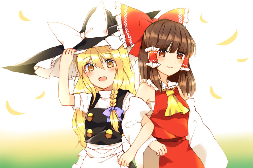 hakurei reimu and kirisame marisa (touhou) drawn by yururi_nano