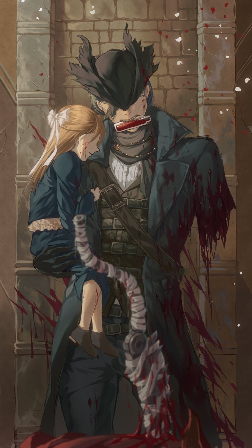 hunter and young yharnam girl (bloodborne) drawn by yujia0412