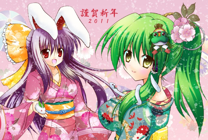 kochiya sanae and reisen udongein inaba (touhou) drawn by osashin_(osada)