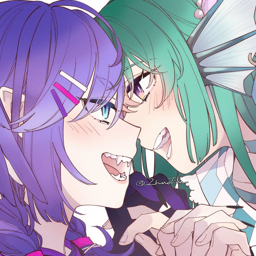 selen tatsuki and finana ryugu (nijisanji and 1 more) drawn by zhuotian