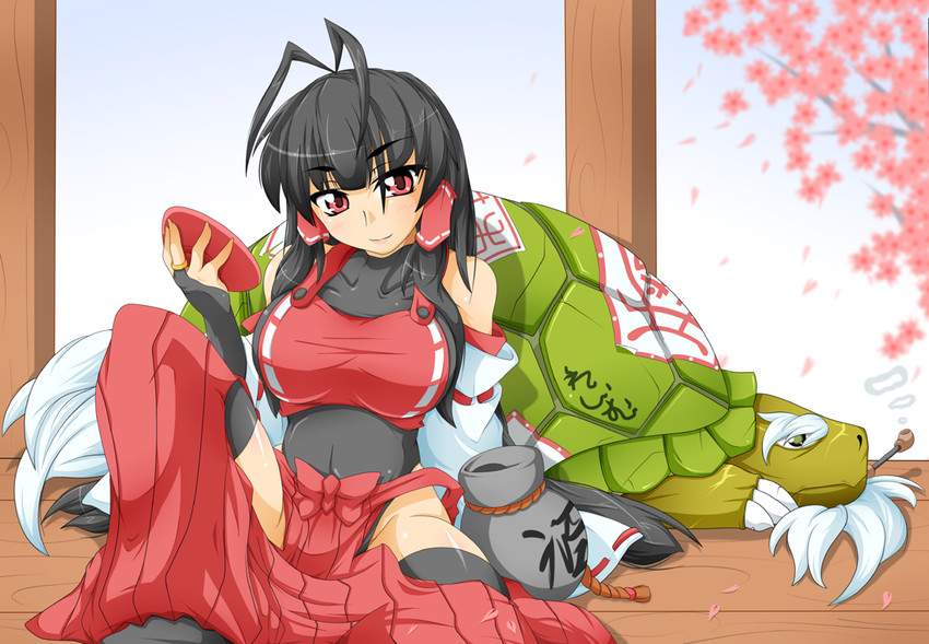 sendai hakurei no miko and genjii (original and 2 more) drawn by kokujuuji