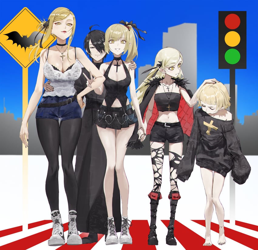 oshino shinobu, araragi koyomi, and kiss-shot acerola-orion heart-under-blade (monogatari) drawn by tabulagami