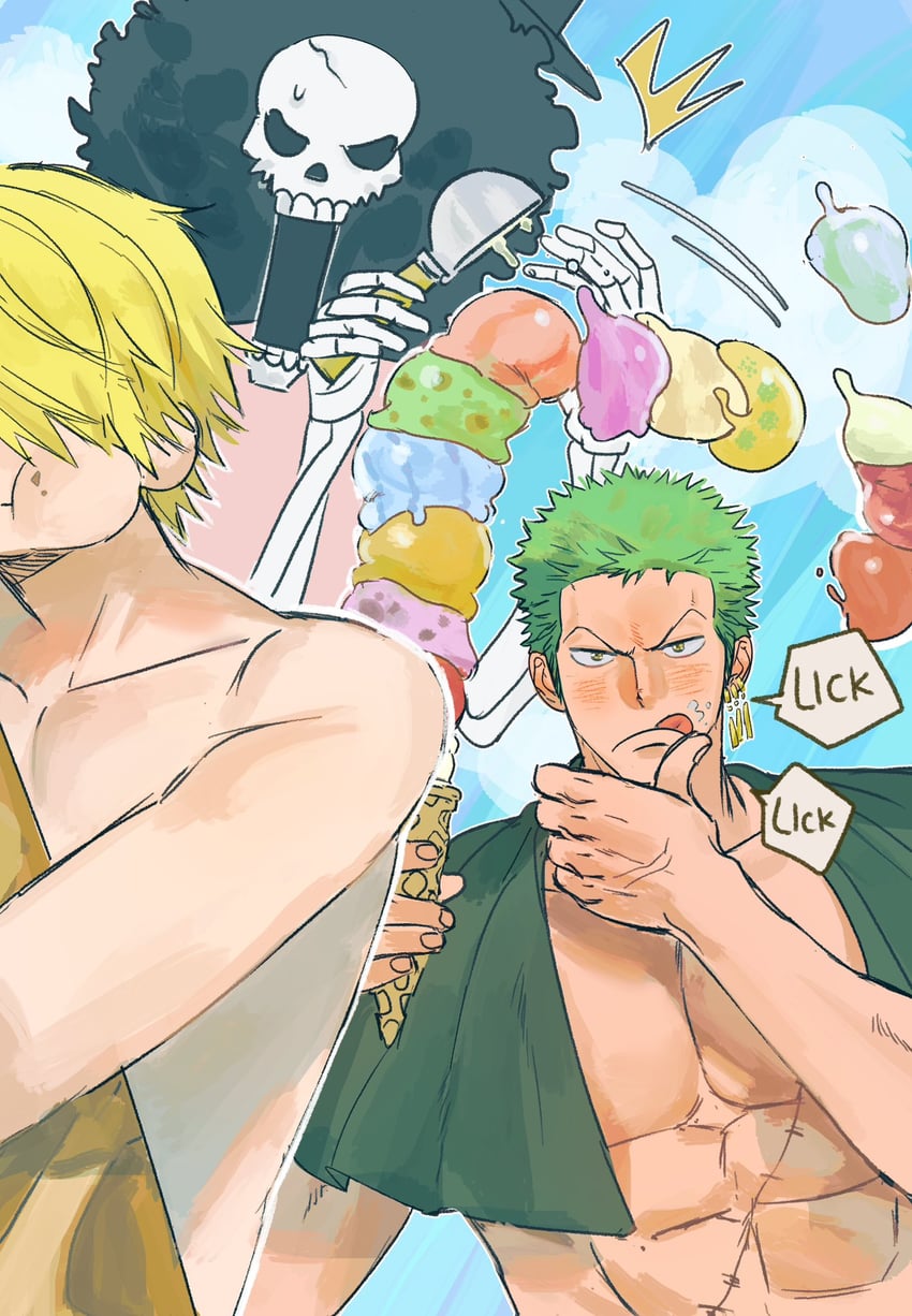 roronoa zoro, sanji, and brook (one piece) drawn by sweetdou3
