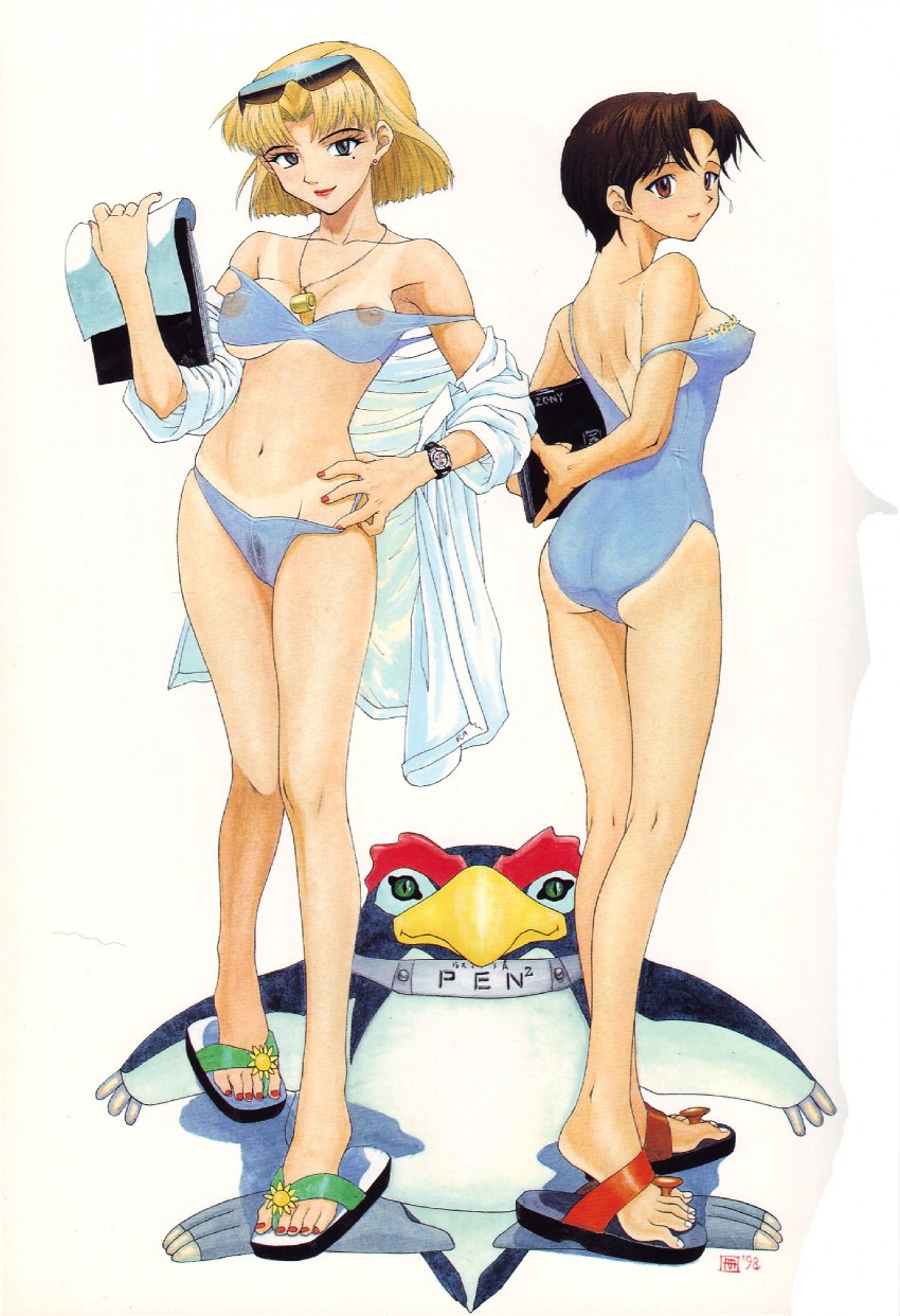 akagi ritsuko, penpen, and ibuki maya (neon genesis evangelion) drawn by asanagi_aoi