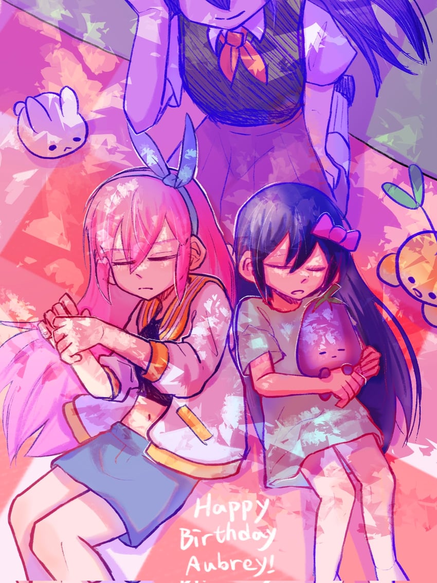 aubrey, mari, mr. plantegg, sprout mole, and forest bunny (omori) drawn by qinliu_cat