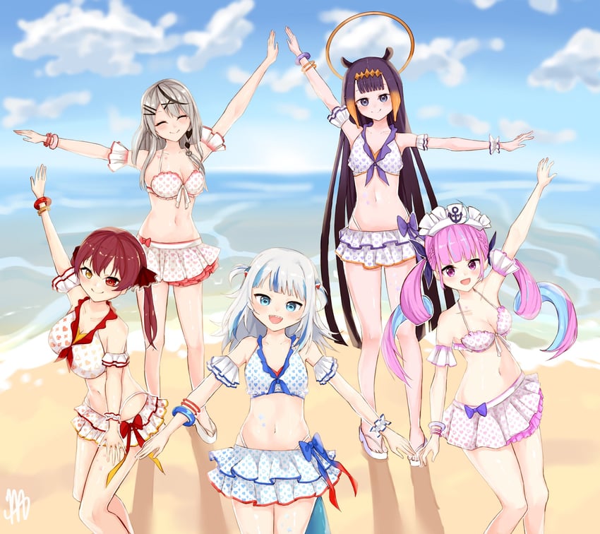 houshou marine, gawr gura, ninomae ina'nis, minato aqua, and sakamata chloe (hololive and 1 more) drawn by ma_draws