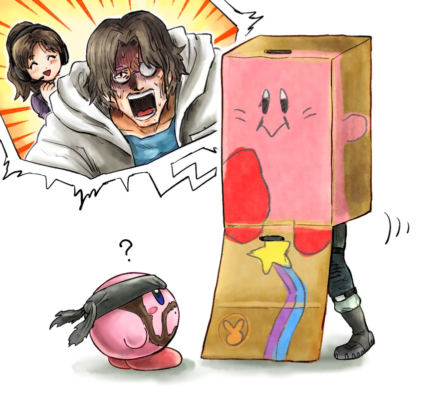 kirby, solid snake, hal emmerich, and mei ling (kirby and 3 more) drawn by kicdon