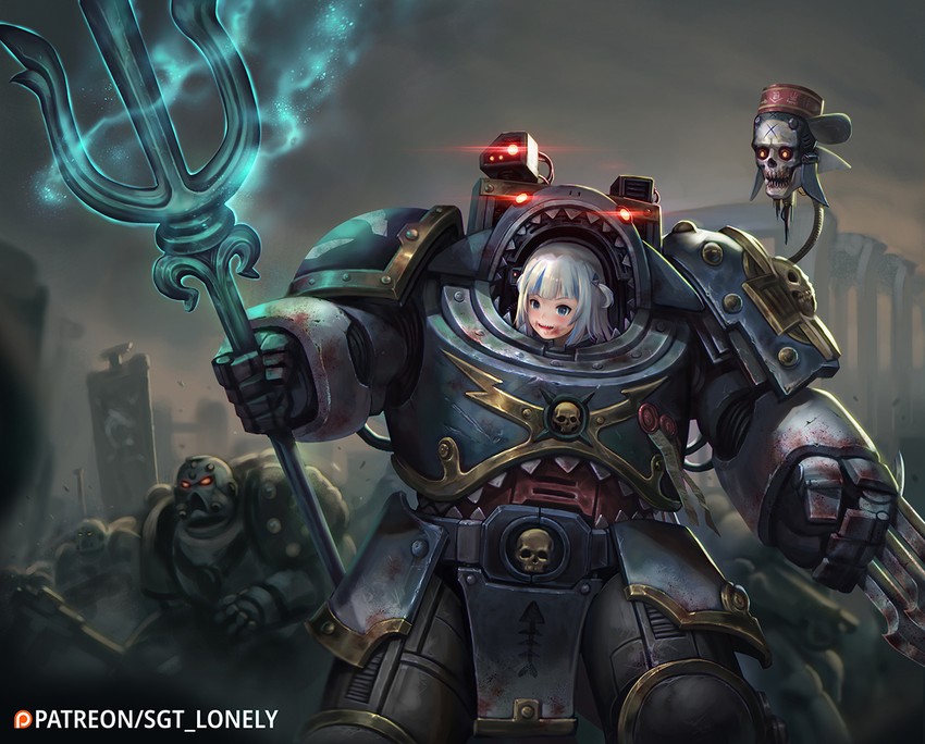 gawr gura, bloop, adeptus astartes, and tyberos the red wake (hololive and 2 more) drawn by sgt_lonely