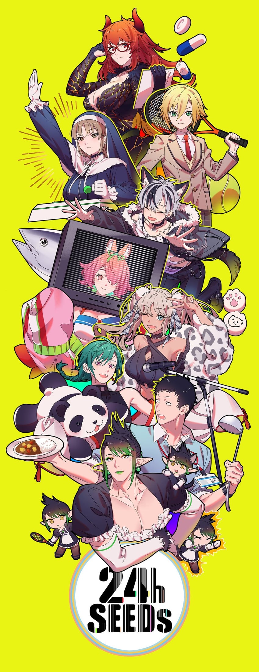 sister claire, uzuki kou, ryuushen, yashiro kizuku, hanabatake chaika, and 4 more (nijisanji) drawn by tenobe