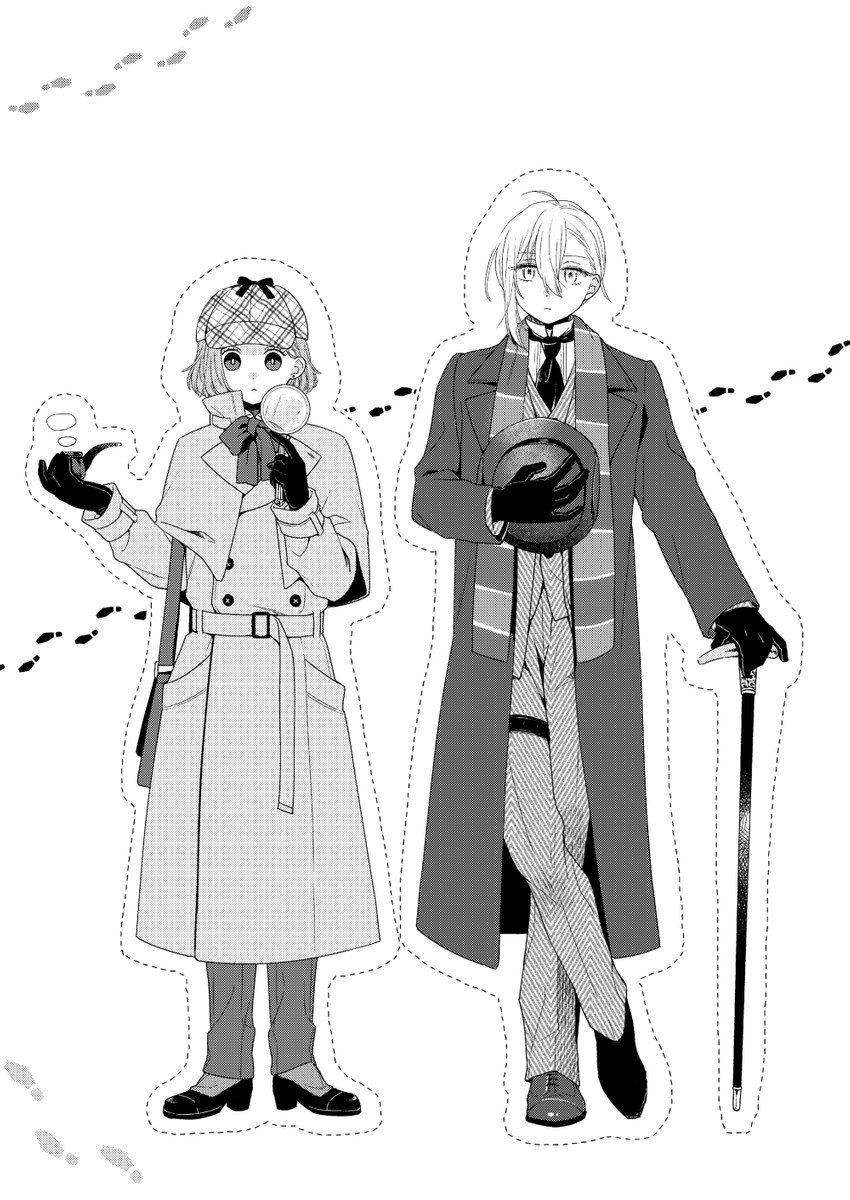 kanda mizuki, ookuma satomi, and sherlock holmes (ikemen onna to hakoiri musume) drawn by majoccoid and mochi_au_lait