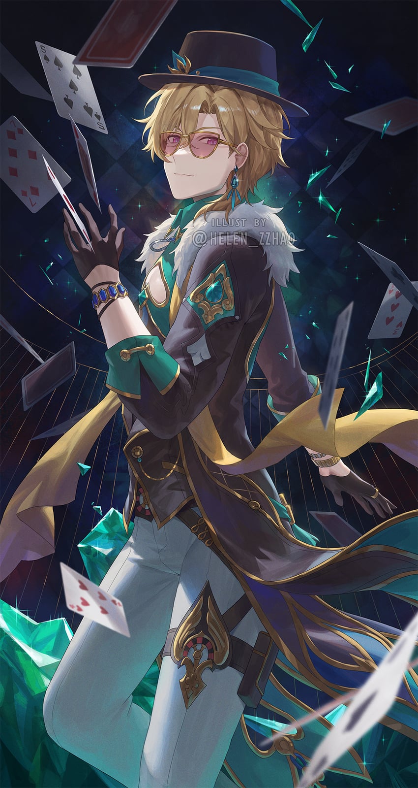 aventurine (honkai and 1 more) drawn by helen_zzhao