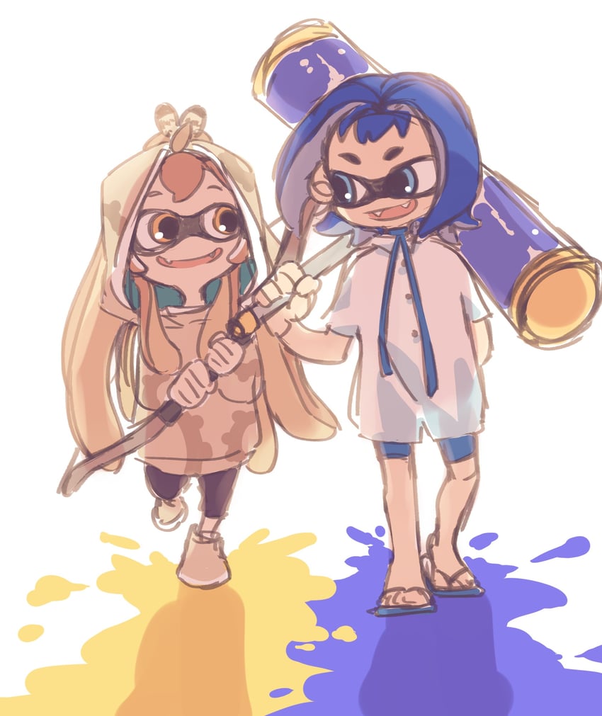 inkling player character, inkling girl, ouro kronii, and nanashi mumei (hololive and 2 more) drawn by anco_(platanity)