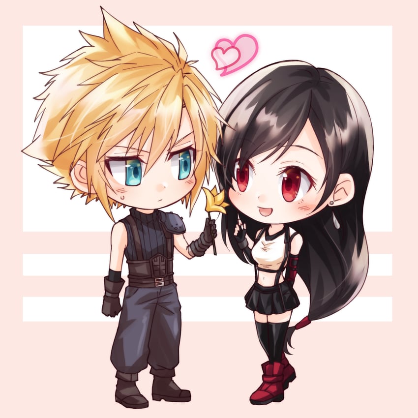 tifa lockhart and cloud strife (final fantasy and 2 more) drawn by mizuamememe