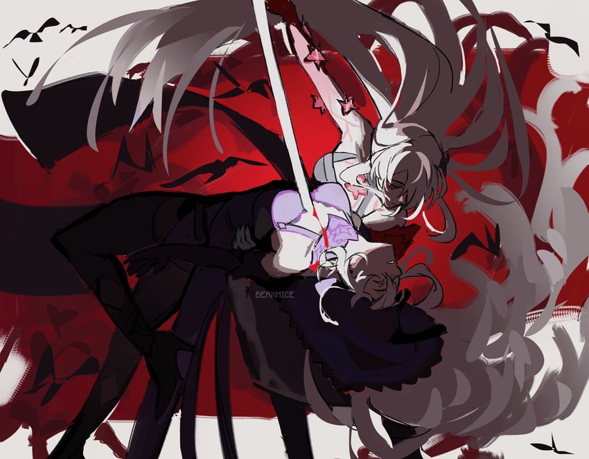 acheron and black swan (honkai and 1 more) drawn by beaxmice
