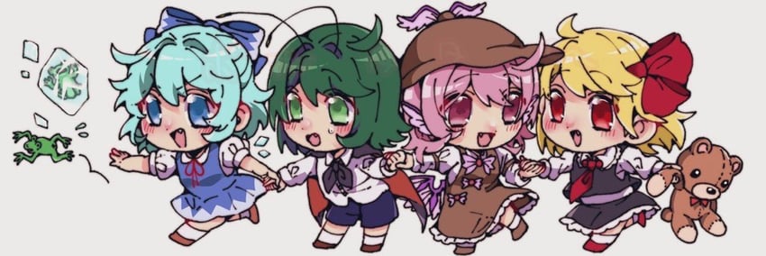 cirno, rumia, mystia lorelei, and wriggle nightbug (touhou) drawn by bobotatamu