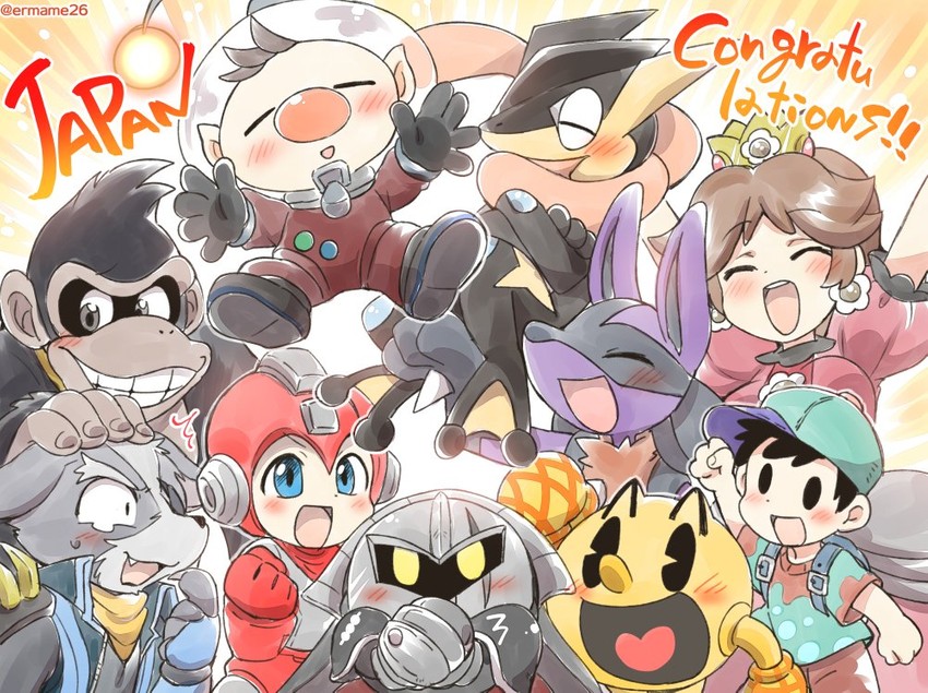 lucario, princess daisy, mega man, meta knight, olimar, and 6 more (pokemon and 11 more) drawn by eromame