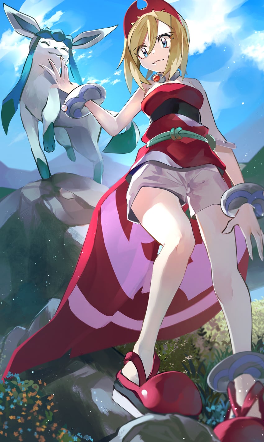glaceon and irida (pokemon and 1 more) drawn by kansya