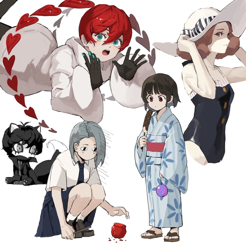 amamiya ren, niijima makoto, okumura haru, niijima sae, and sophia (persona and 2 more) drawn by 1_kdcrf