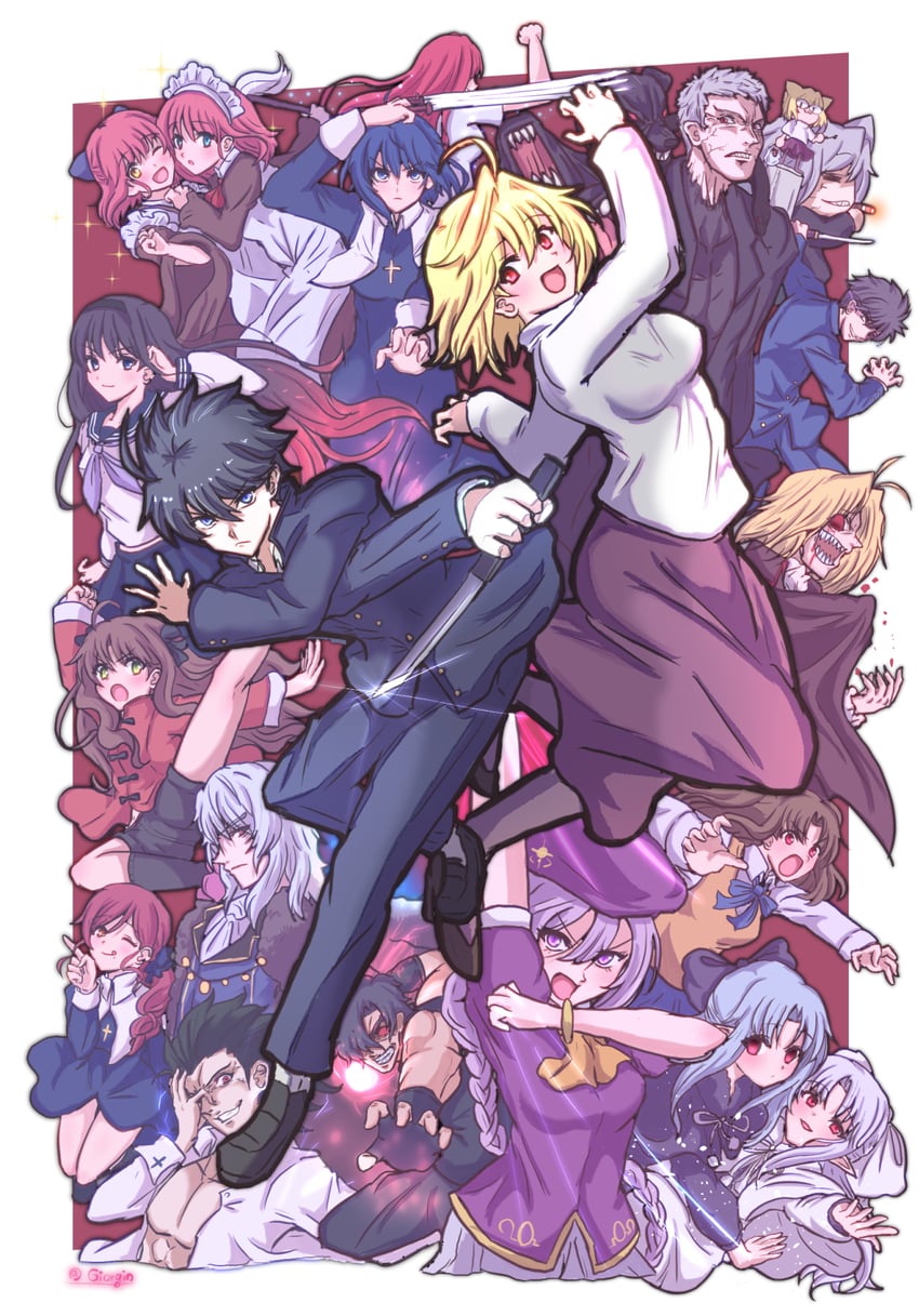 arcueid brunestud, ciel, tohno akiha, aozaki aoko, kohaku, and 17 more (tsukihime and 2 more) drawn by giorgio_(yo_sumire_sola1)