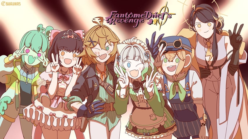 dokibird, mint fantome, dooby, juna unagi, piapi ufo, and 1 more (indie virtual youtuber) drawn by buruhas