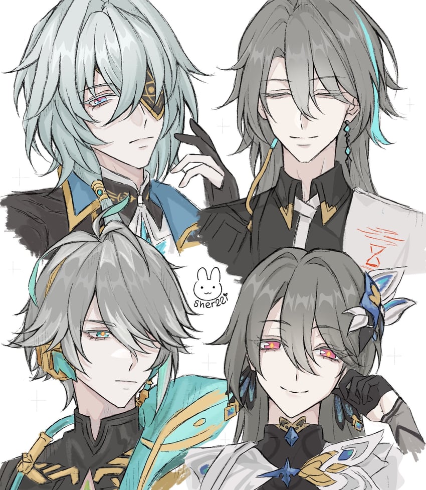 alhaitham, anaxa, vita, and su (genshin impact and 4 more) drawn by sher22i