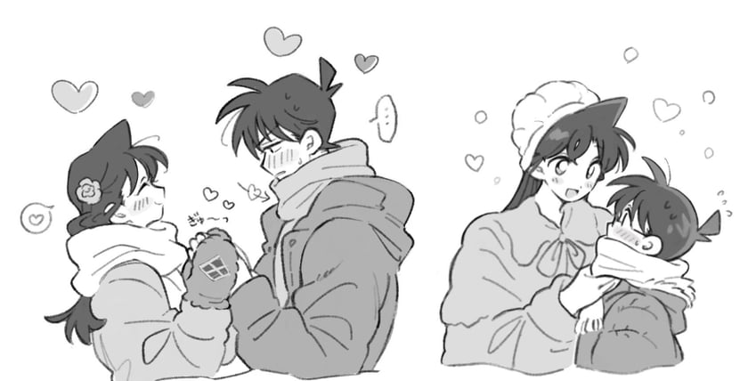 edogawa conan, mouri ran, and kudou shin'ichi (meitantei conan) drawn by ba_ko
