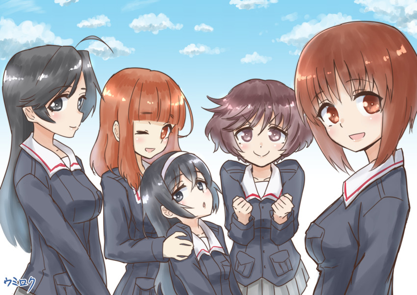 nishizumi miho, akiyama yukari, takebe saori, reizei mako, and isuzu hana (girls und panzer) drawn by umiroku