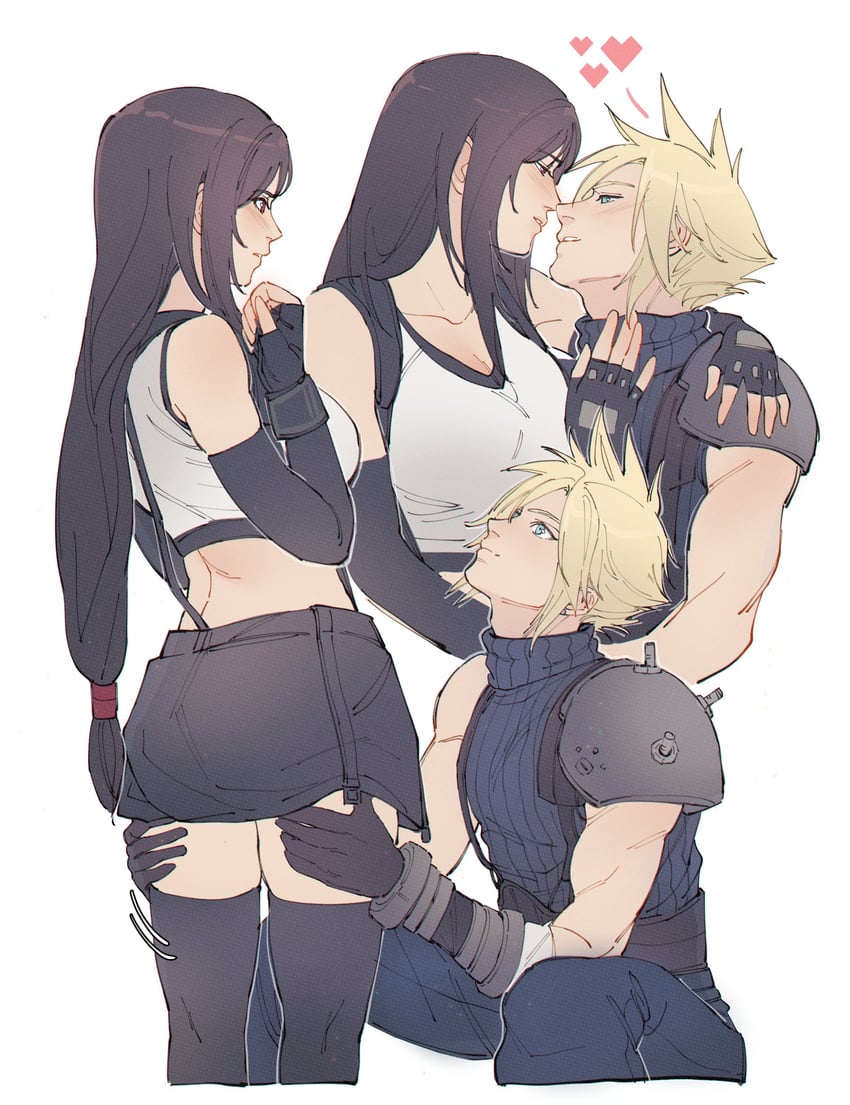 tifa lockhart and cloud strife (final fantasy and 2 more) drawn by pudelmudel