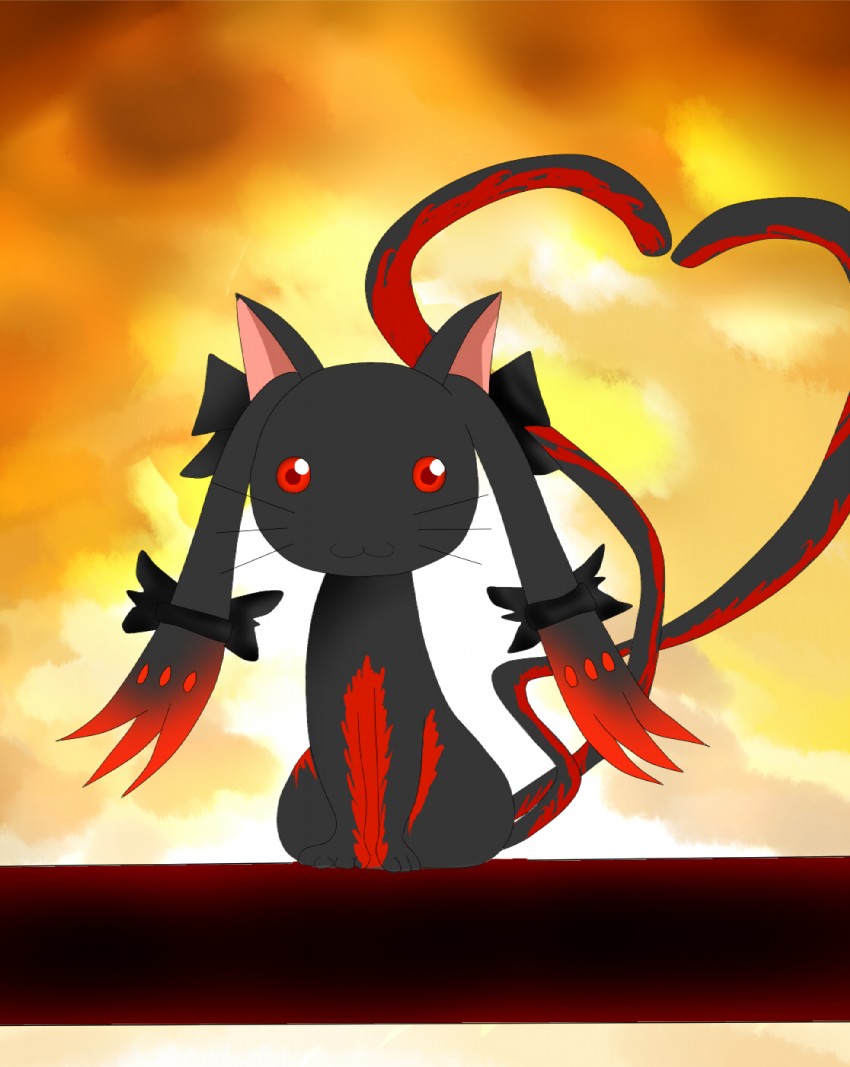 kaenbyou rin and kyubey (touhou and 1 more) drawn by garyuun