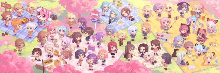 chihaya anon, togawa sakiko, nagasaki soyo, shiina taki, wakaba mutsumi, and 46 more (bang dream! and 1 more) drawn by qing_00129
