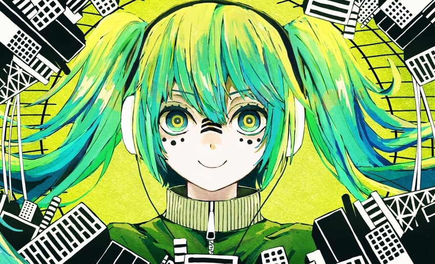 hatsune miku (vocaloid and 1 more) drawn by hidariri