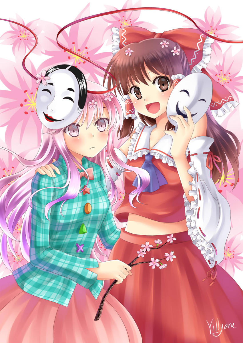 hakurei reimu and hata no kokoro (touhou) drawn by villyane