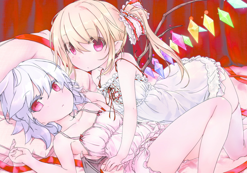 remilia scarlet and flandre scarlet (touhou) drawn by ayuya_naka_no_hito and sanoharu
