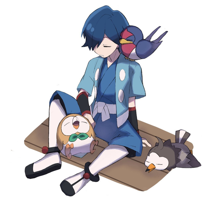 rowlet, starly, falkner, and taillow (pokemon and 1 more) drawn by tyako_089