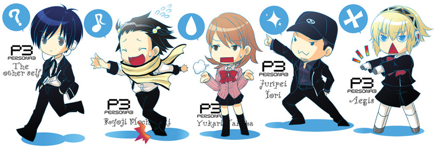 yuuki makoto, aigis, takeba yukari, iori junpei, and mochizuki ryouji (persona and 1 more) drawn by rimecandy