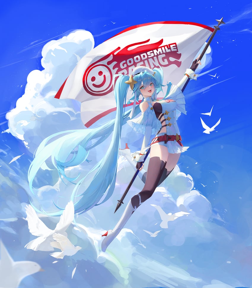 hatsune miku and racing miku (vocaloid and 1 more) drawn by matsuo_ringo