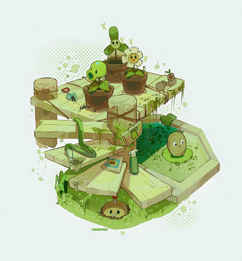 sunflower, peashooter, potato mine, wall-nut, lily pad, and 3 more (plants vs. zombies) drawn by hightguy