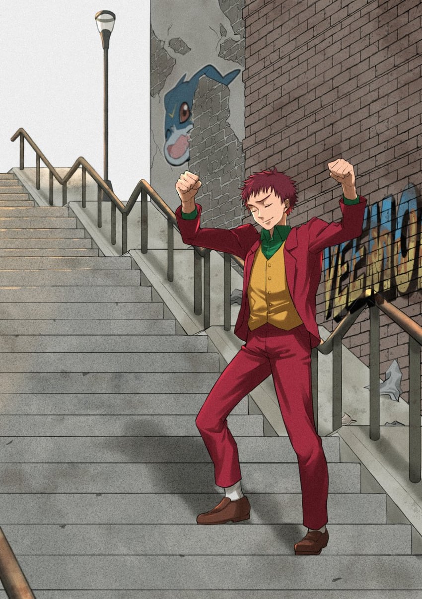 joker, v-mon, motomiya daisuke, and arthur fleck (digimon and 4 more) drawn by chunri_(cat795812)