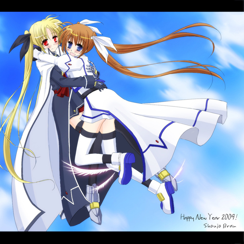 fate testarossa and takamachi nanoha (lyrical nanoha and 1 more) drawn by hachikei