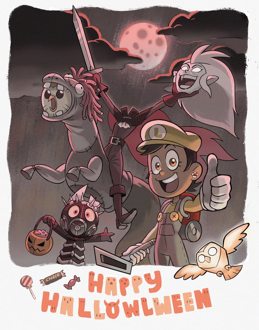 luigi, luz noceda, edalyn clawthorne, king clawthorne, owlbert, and 1 more (mario and 2 more) drawn by matthieu_cousin